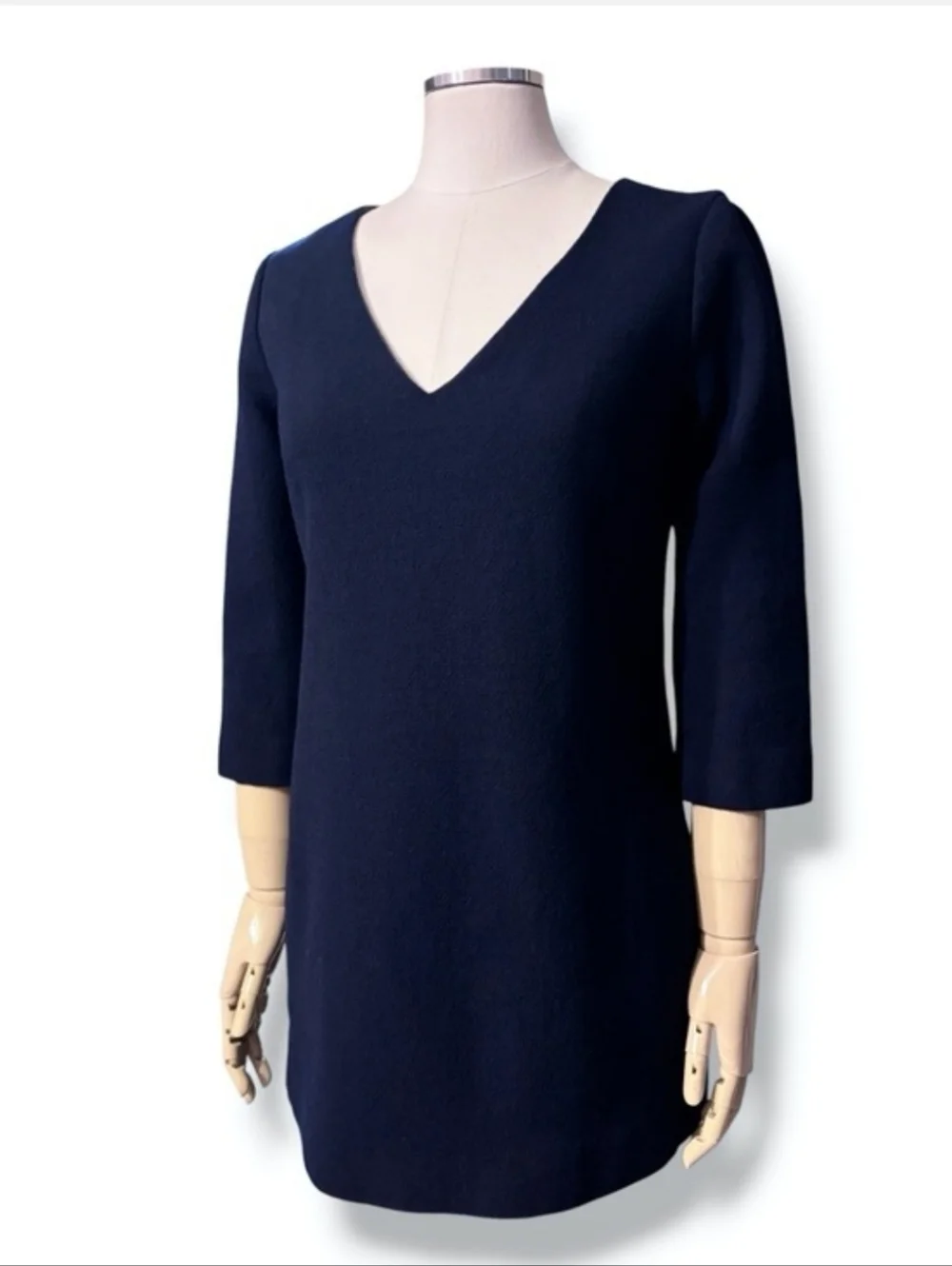 J. CREW Navy Crepe Wool Deep V Neck Mini Dress Size 2